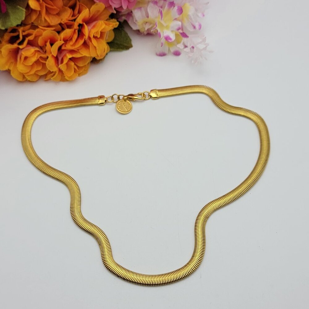 Anne Klein Gold Tone Flat Fancy Snake Chain Necklace 18"